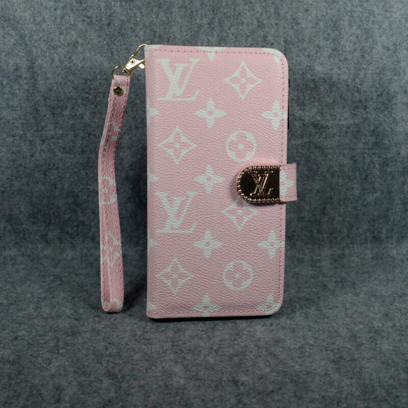 Louis Vuitton-inspired pink monogram flip wallet case for iPhone 17 Pro Max