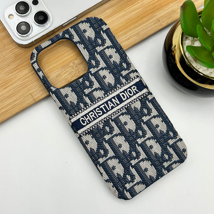 Dior-inspired patterned iPhone case with contrast lettering band