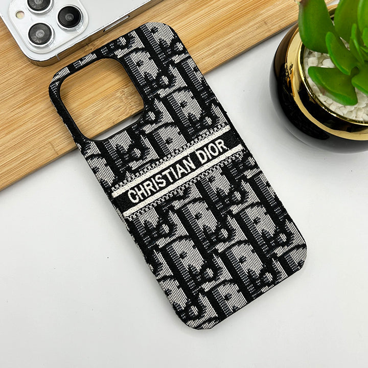 Dior-inspired patterned iPhone case with contrast lettering band