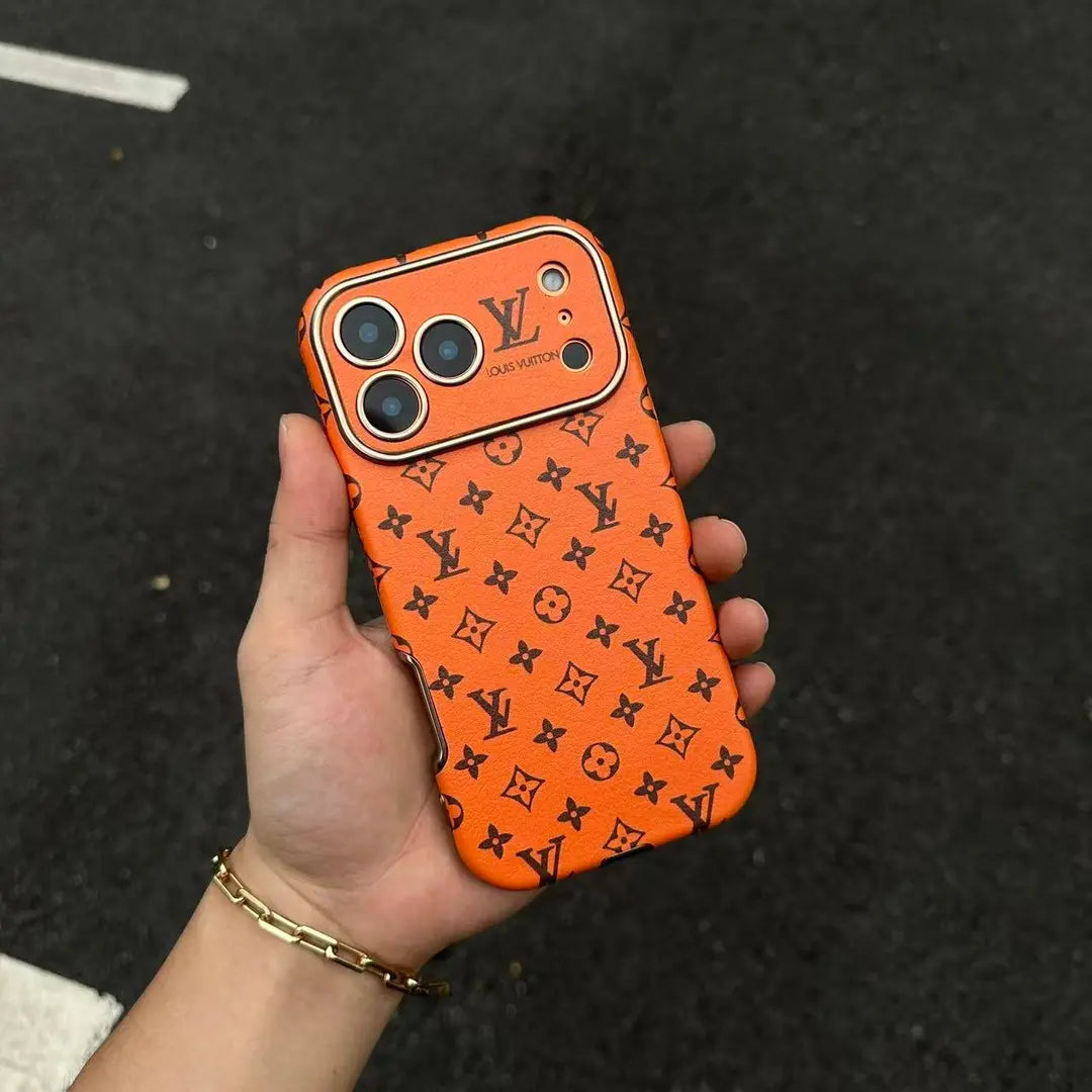 Louis Vuitton-inspired leather monogram iPhone case with wavy edge