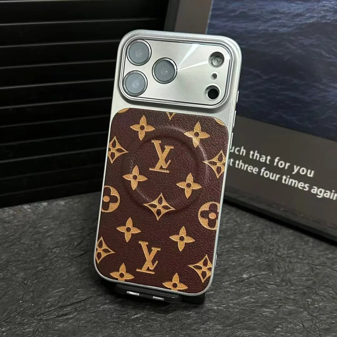 Louis Vuitton-inspired light monogram iPhone 17 case with contrasting camera trim