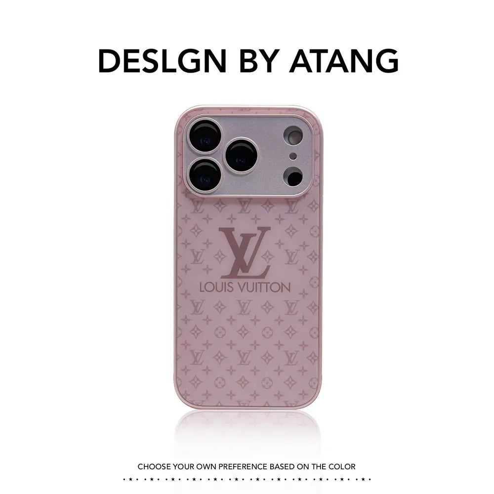 Louis Vuitton-inspired textured monogram iPhone case with contrast camera frame
