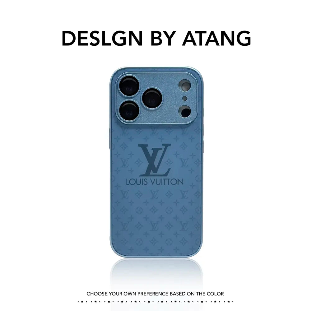 Louis Vuitton-inspired textured monogram iPhone case with contrast camera frame