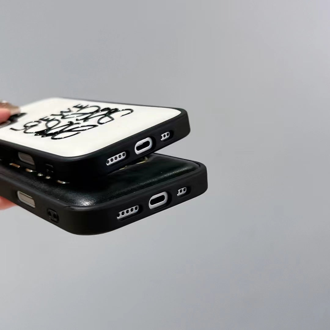 Loewe-inspired black and white iPhone 16 Pro case with emblem