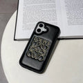 Loewe-inspired black and white iPhone 16 Pro case with emblem