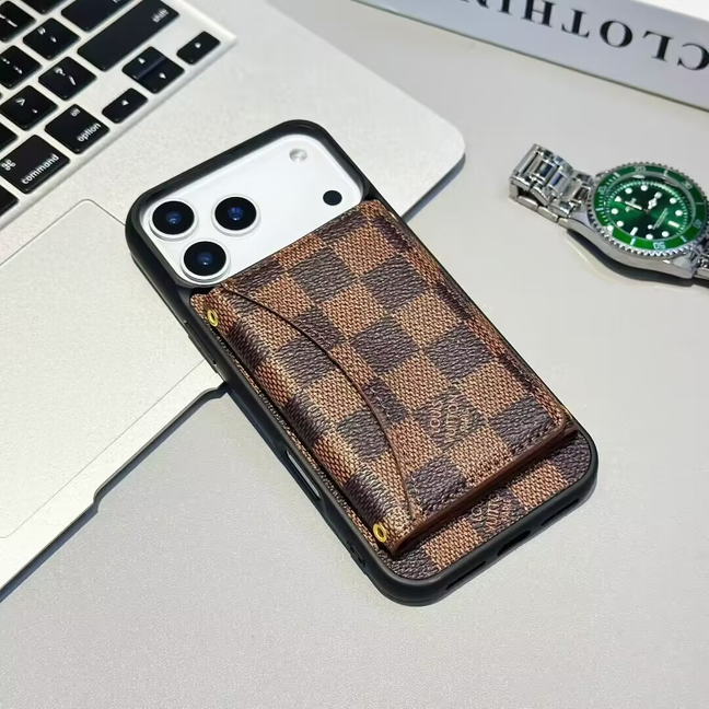 Louis Vuitton-inspired monogram iPhone 17 Pro Max case with card holder