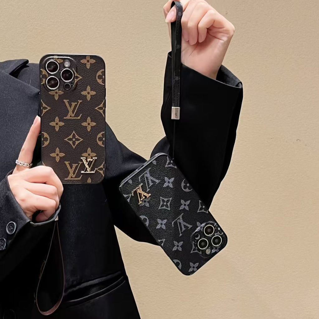 Louis Vuitton-inspired monogram iPhone 16 Pro case with matching strap