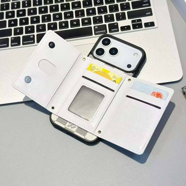 Louis Vuitton-inspired monogram iPhone 17 Pro Max case with card holder