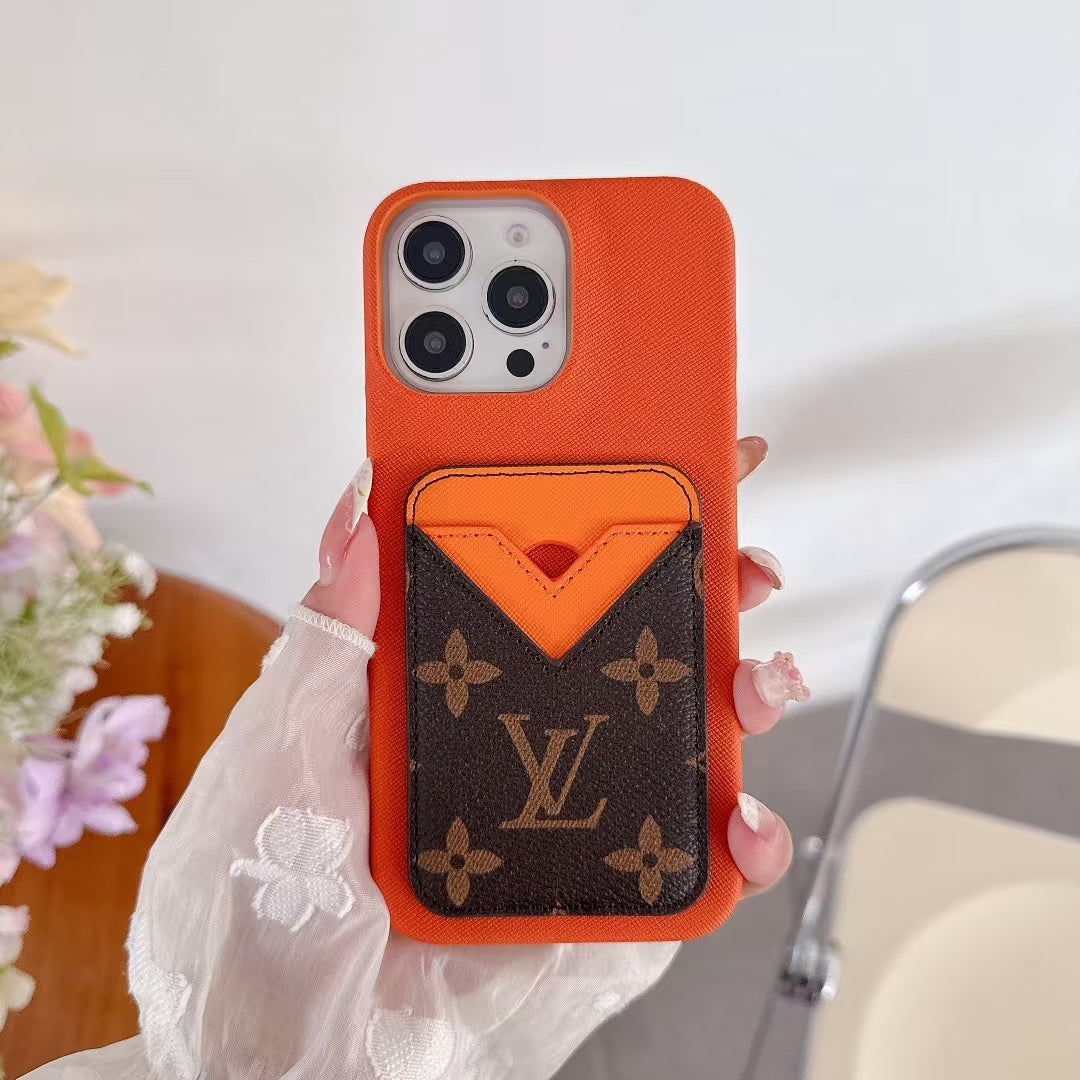 Louis Vuitton-inspired monogram iPhone 15 case with envelope card holder