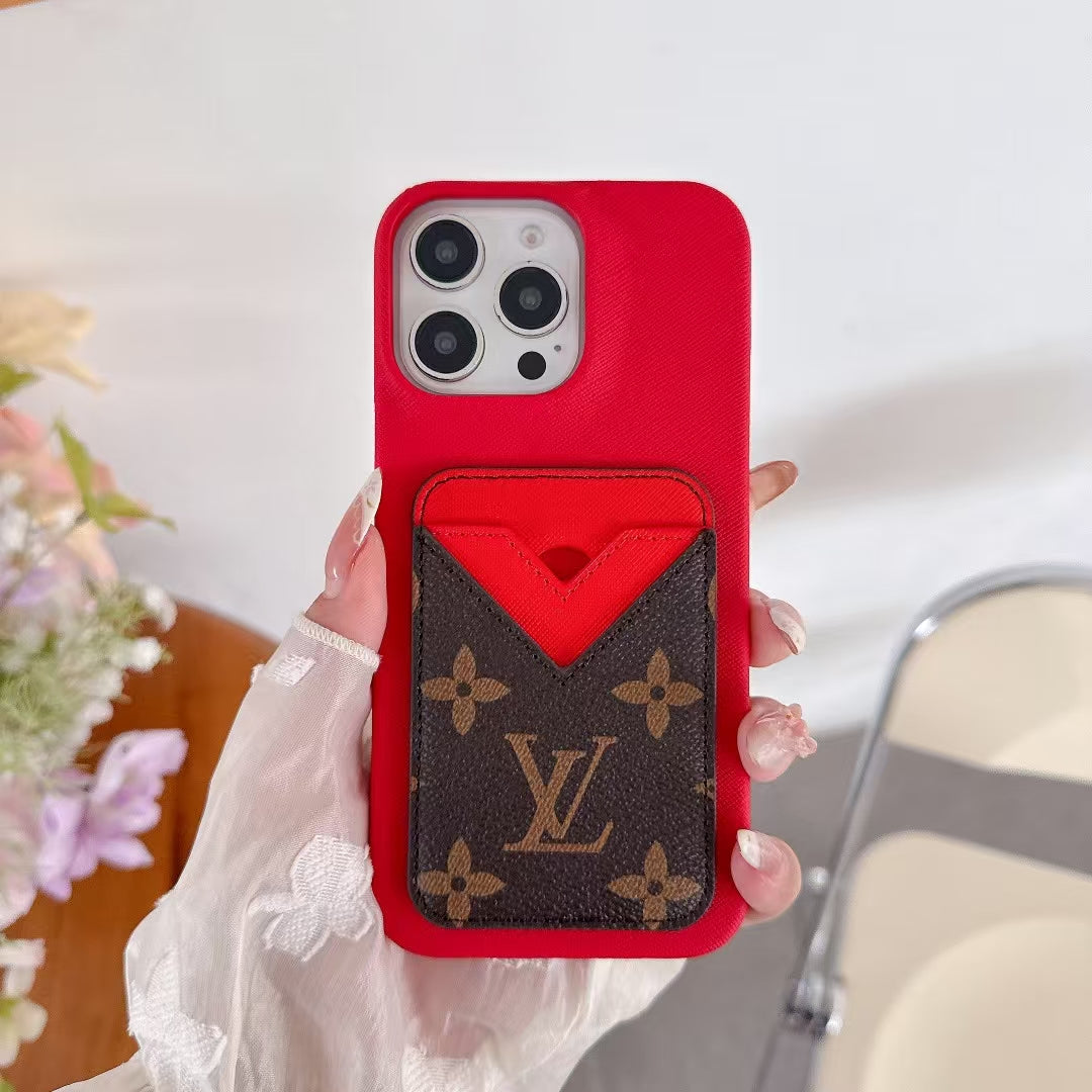 Louis Vuitton-inspired monogram iPhone 15 case with envelope card holder