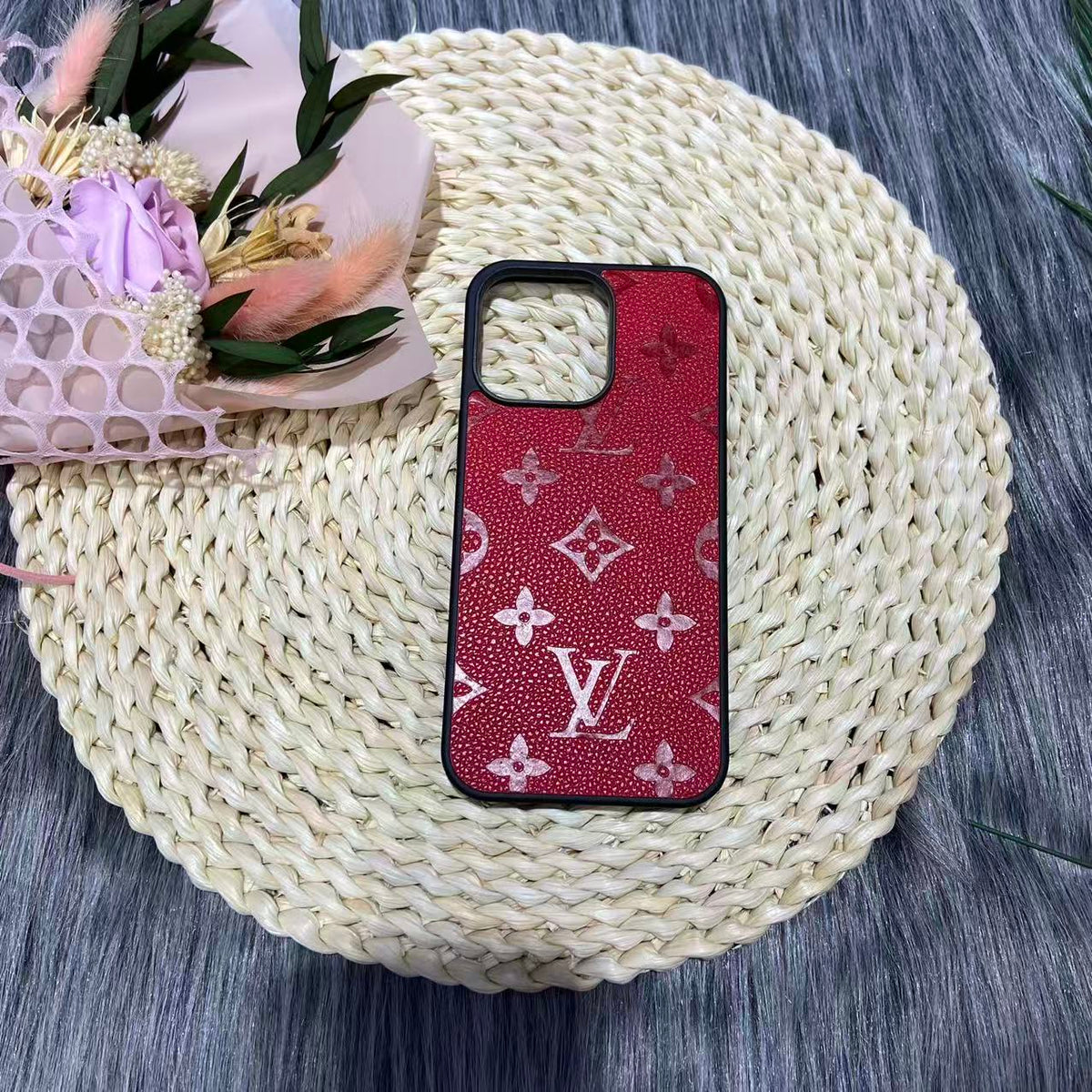 Louis Vuitton-inspired bright monogram case for iPhone 16 Pro Max