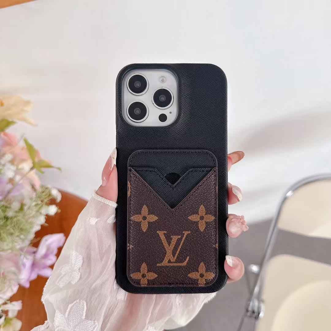 Louis Vuitton-inspired monogram iPhone 15 case with envelope card holder