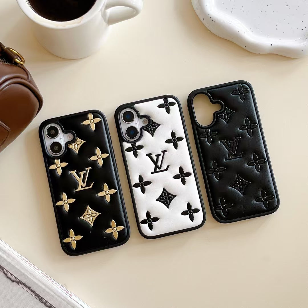 Louis Vuitton-inspired raised pattern iPhone 16 case