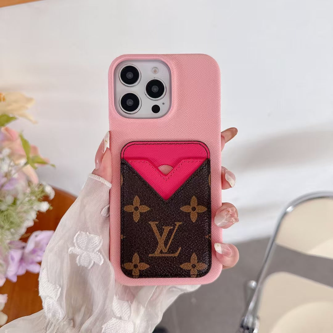 Louis Vuitton-inspired monogram iPhone 15 case with envelope card holder
