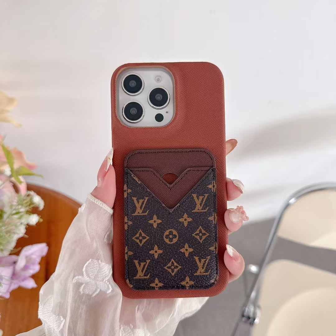 Louis Vuitton-inspired monogram iPhone 15 case with envelope card holder
