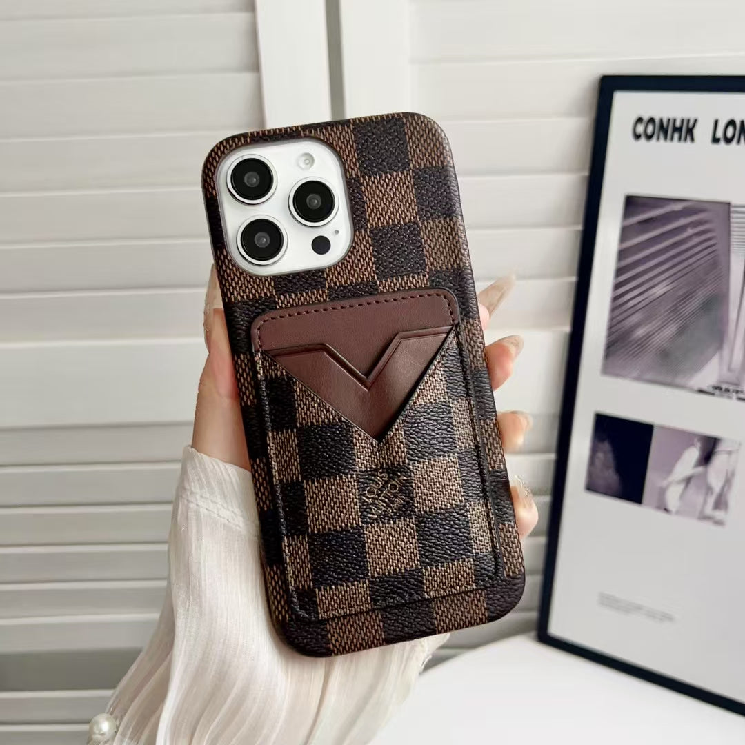 Louis Vuitton-inspired monogram iPhone 16 case with wallet card holder