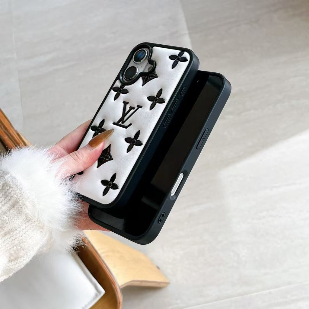 Louis Vuitton-inspired raised pattern iPhone 16 case