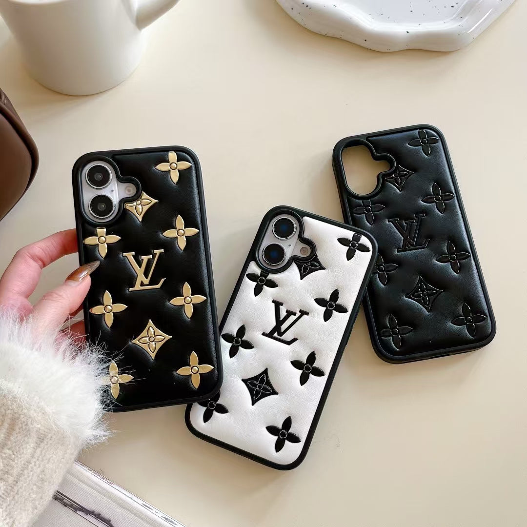 Louis Vuitton-inspired raised pattern iPhone 16 case
