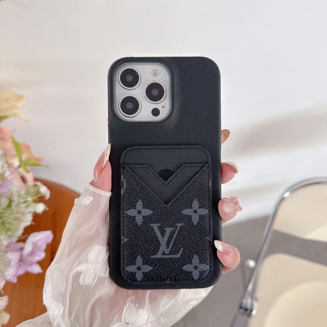 Louis Vuitton-inspired monogram iPhone 15 case with envelope card holder