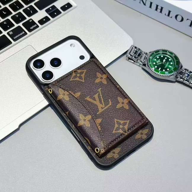 Louis Vuitton-inspired monogram iPhone 17 Pro Max case with card holder