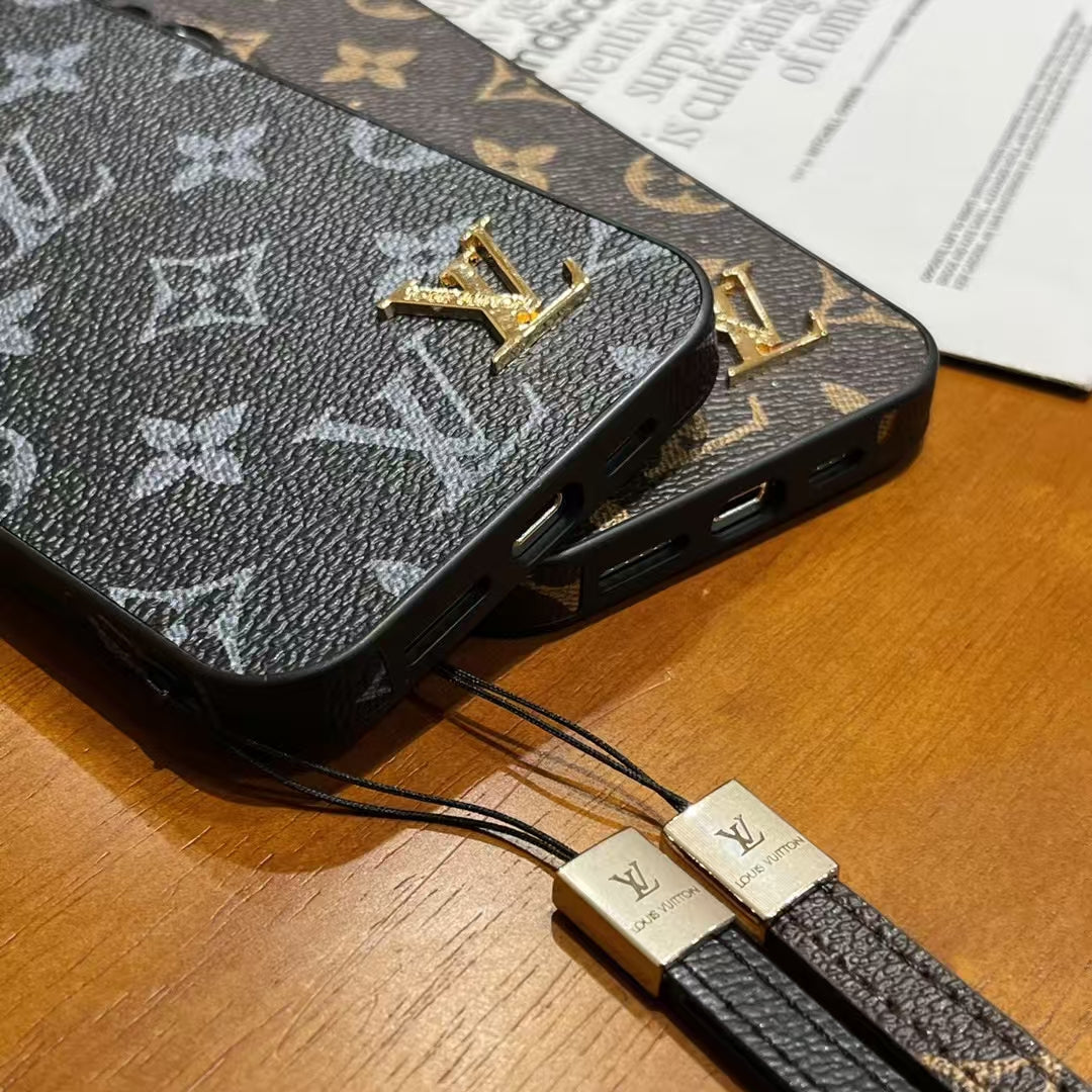 Louis Vuitton-inspired monogram iPhone 16 Pro case with matching strap
