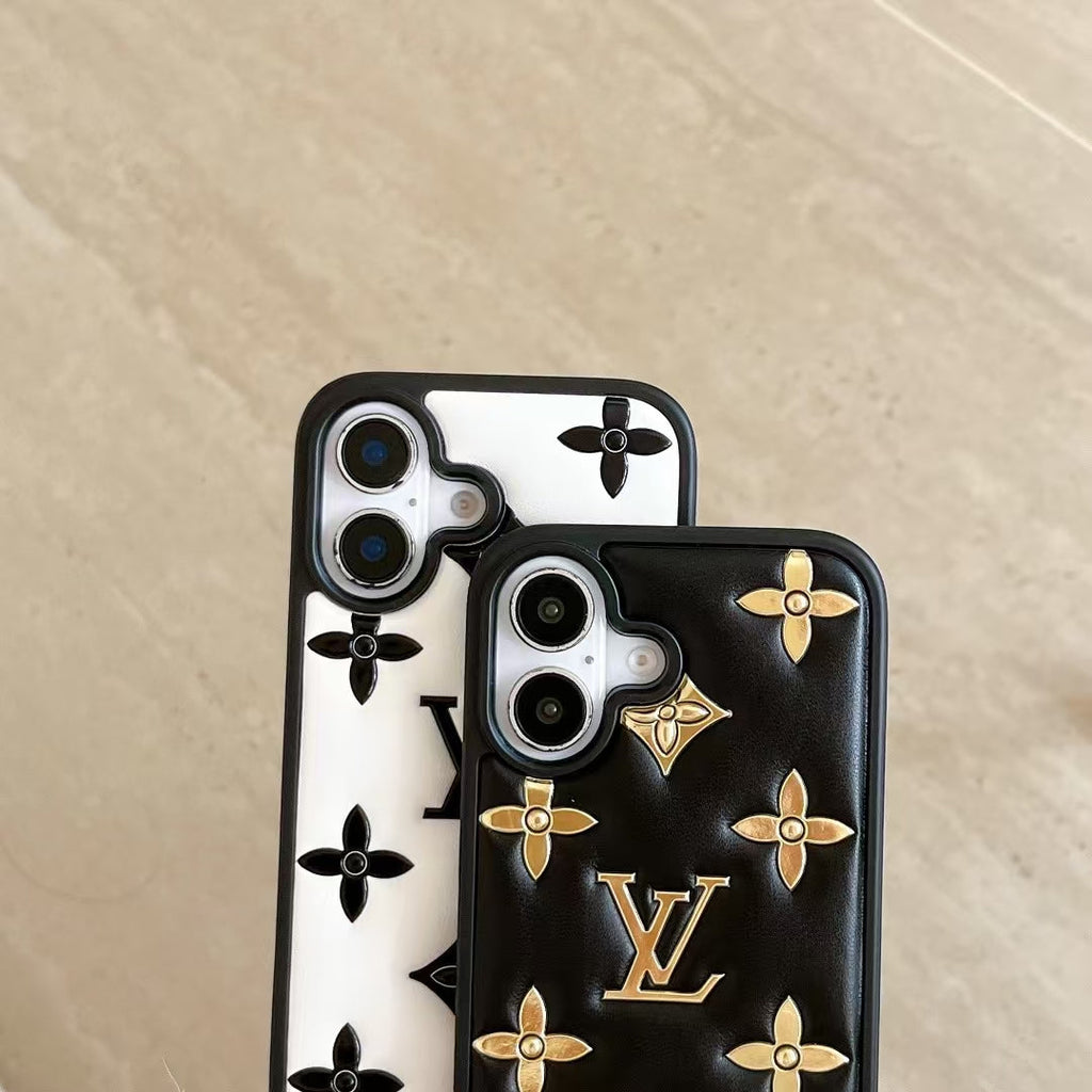 Louis Vuitton-inspired raised pattern iPhone 16 case