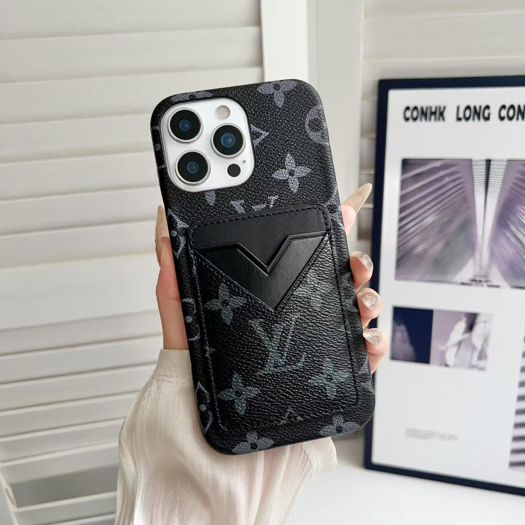 Louis Vuitton-inspired monogram iPhone 16 case with wallet card holder