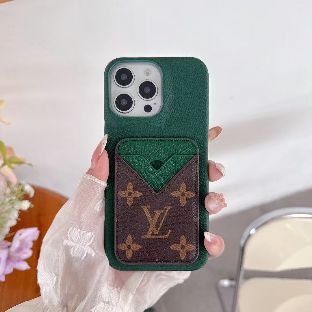 Louis Vuitton-inspired monogram iPhone 15 case with envelope card holder