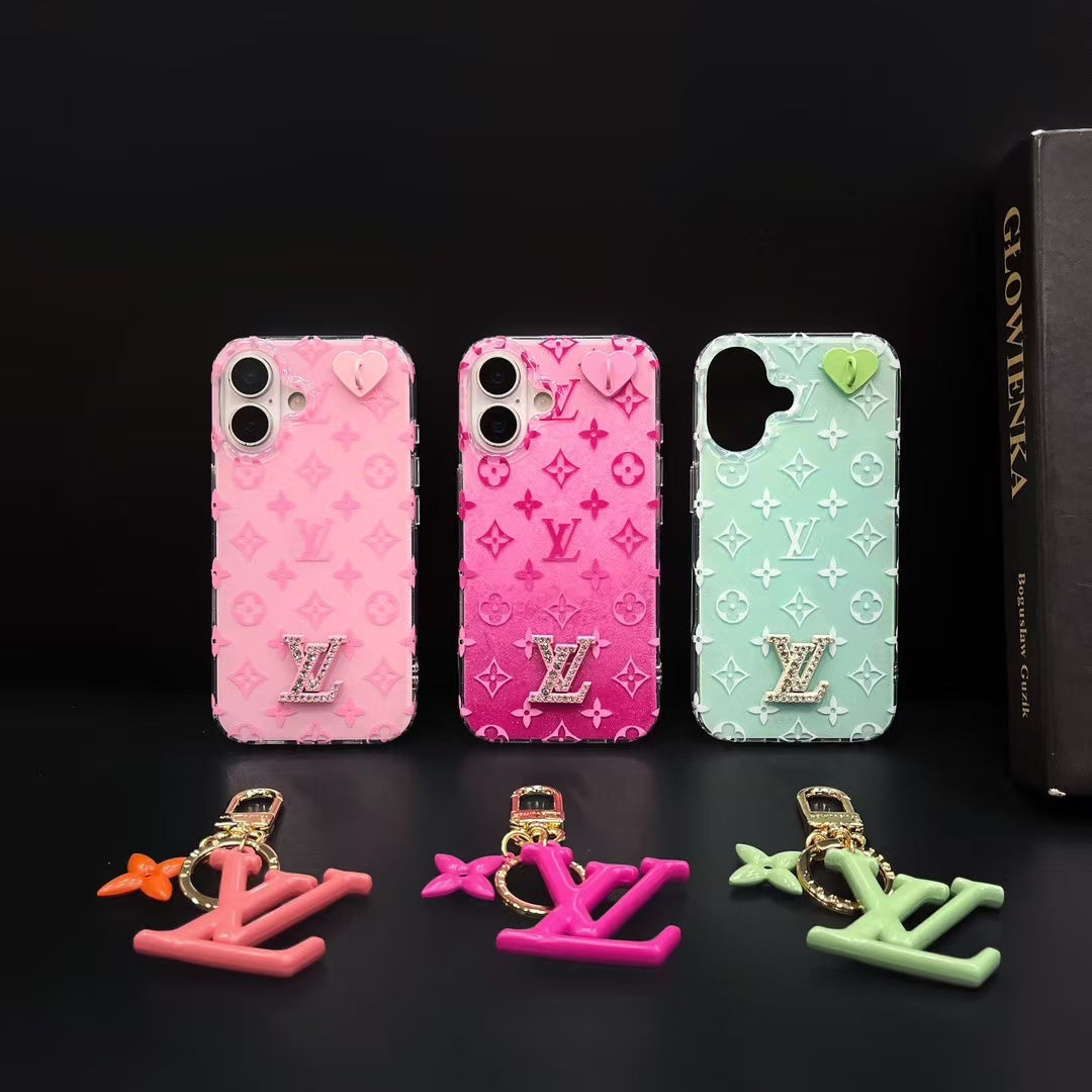 Louis Vuitton-inspired monogram iPhone 16 Pro Max case with hanging charm