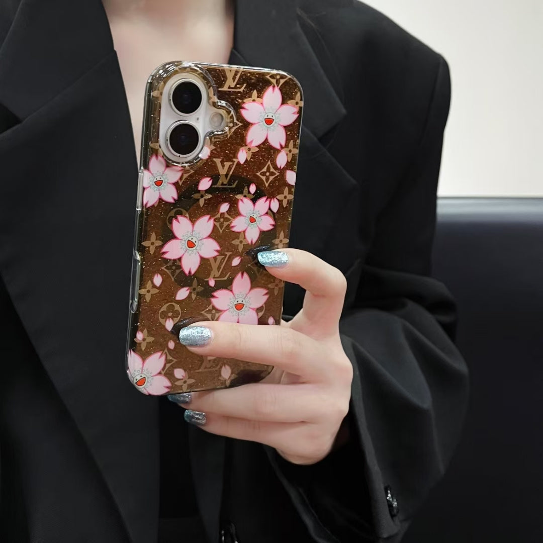 Louis Vuitton-inspired floral pattern iPhone 16 Pro case