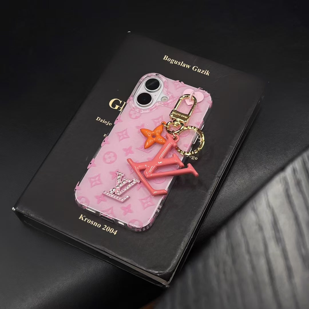 Louis Vuitton-inspired monogram iPhone 16 Pro Max case with hanging charm