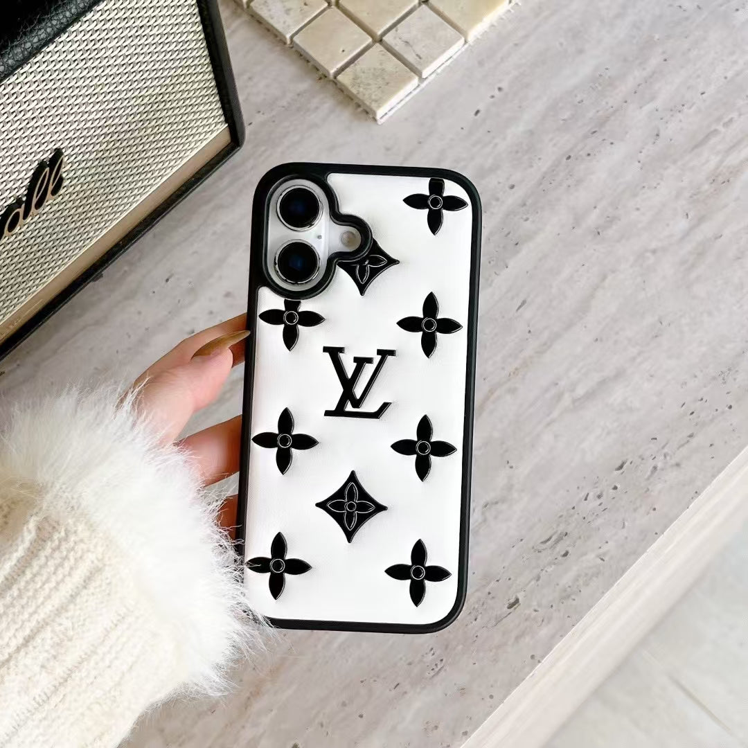Louis Vuitton-inspired raised pattern iPhone 16 case
