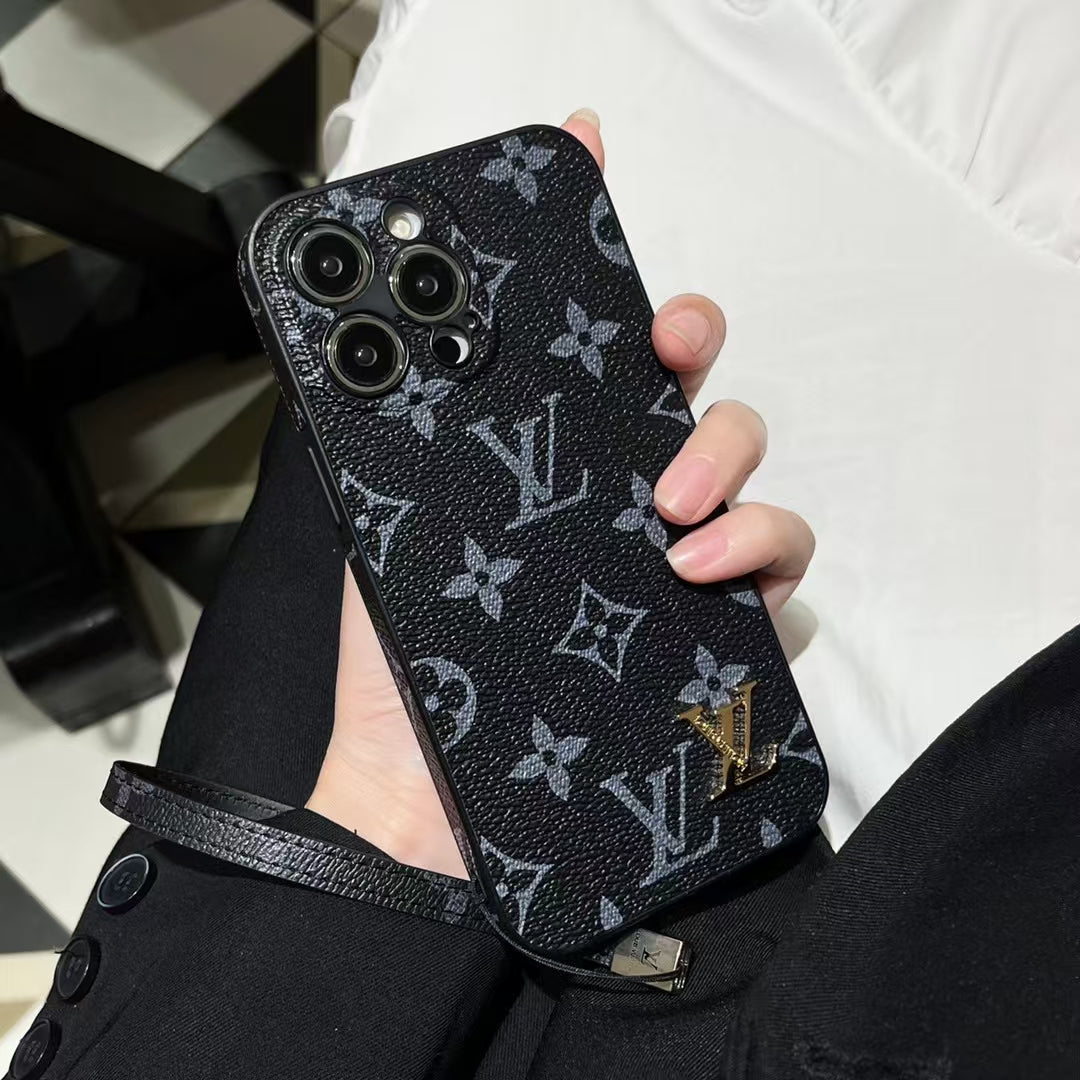 Louis Vuitton-inspired monogram iPhone 16 Pro case with matching strap