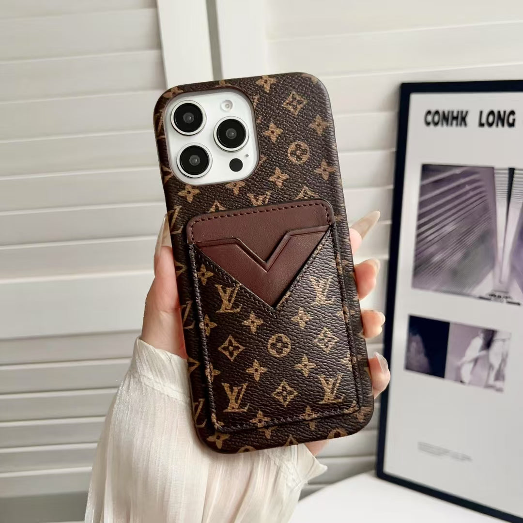 Louis Vuitton-inspired monogram iPhone 16 case with wallet card holder