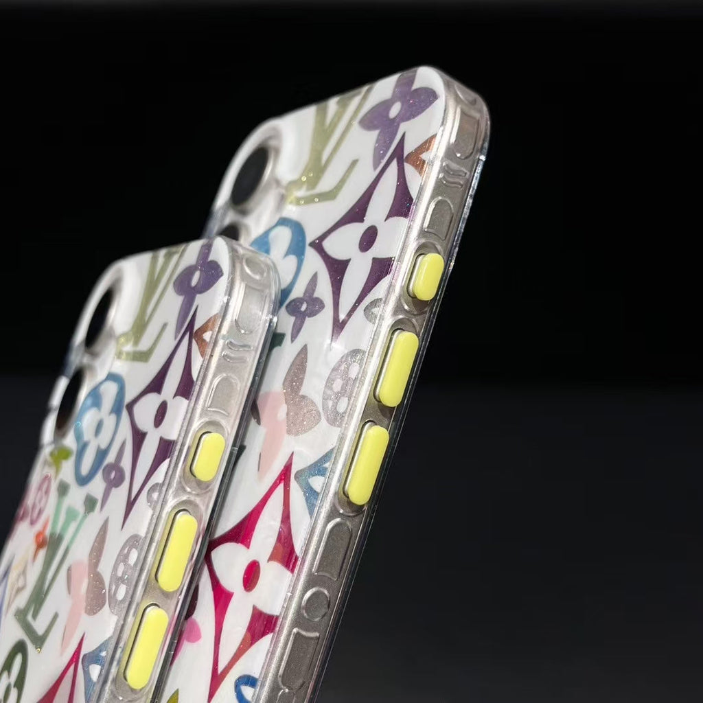 Louis Vuitton-inspired multicolor monogram iPhone 16 Pro Max case with charm strap