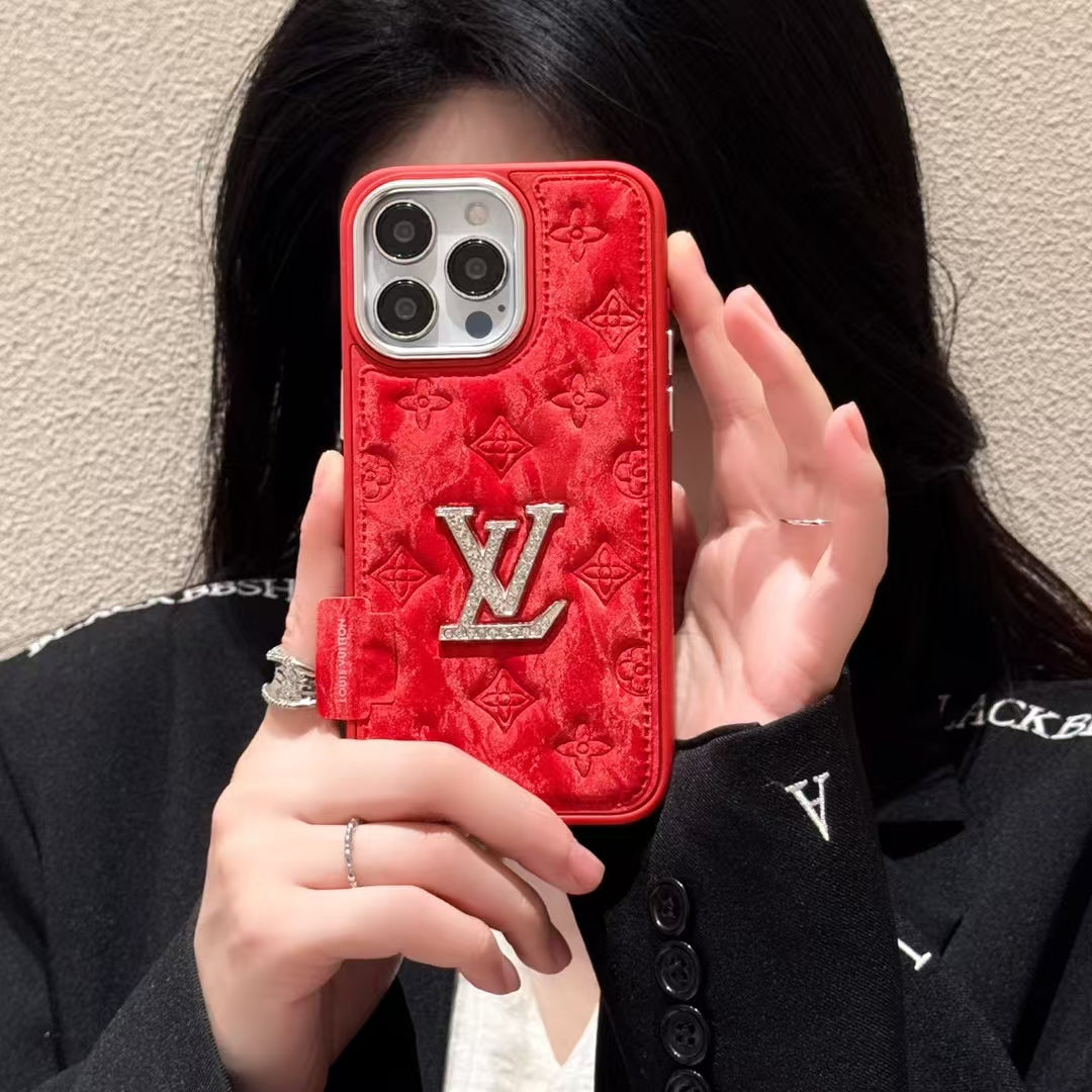 Louis Vuitton-inspired textured iPhone 16 Pro case with raised initials