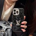 Louis Vuitton-inspired textured iPhone 16 Pro case with raised initials