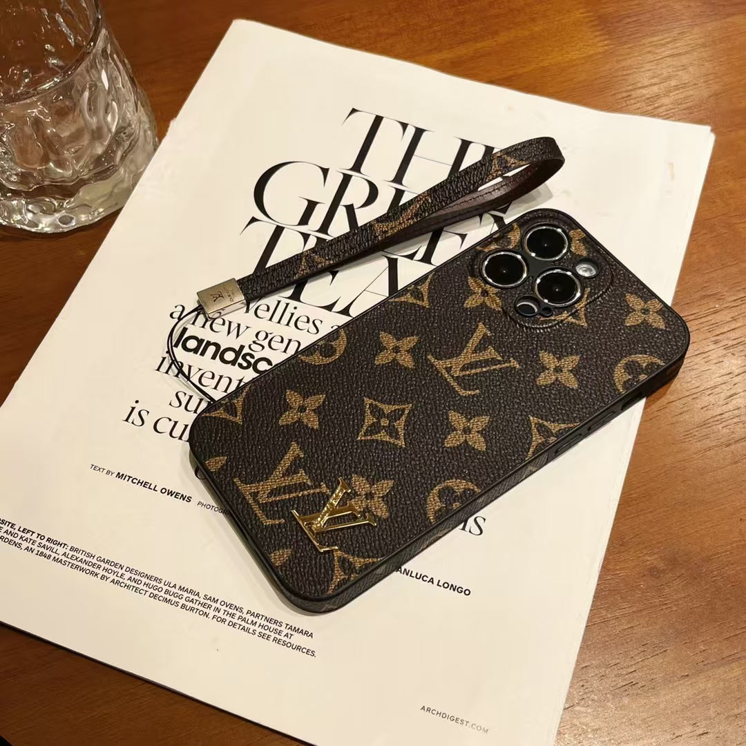 Louis Vuitton-inspired monogram iPhone 16 Pro case with matching strap
