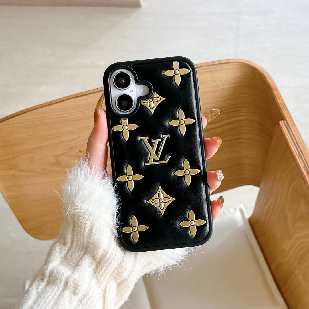Louis Vuitton-inspired raised pattern iPhone 16 case