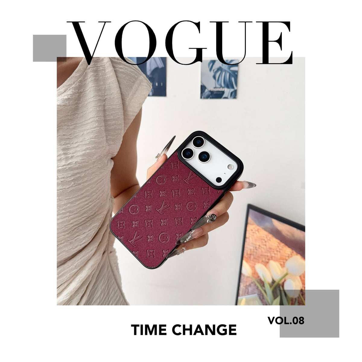 Louis Vuitton-inspired embossed monogram case for iPhone 17 Pro Max