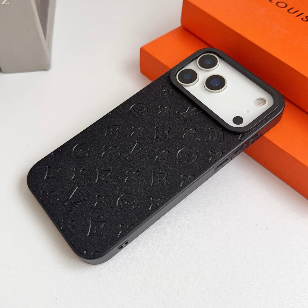 Louis Vuitton-inspired embossed monogram case for iPhone 17 Pro Max
