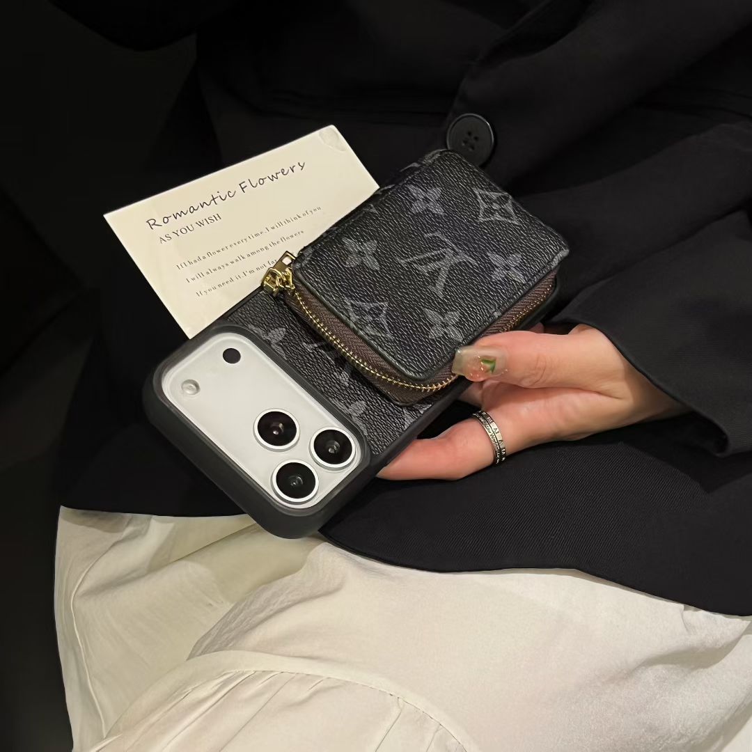 Louis Vuitton-inspired monogram iPhone 17 case with wallet holder
