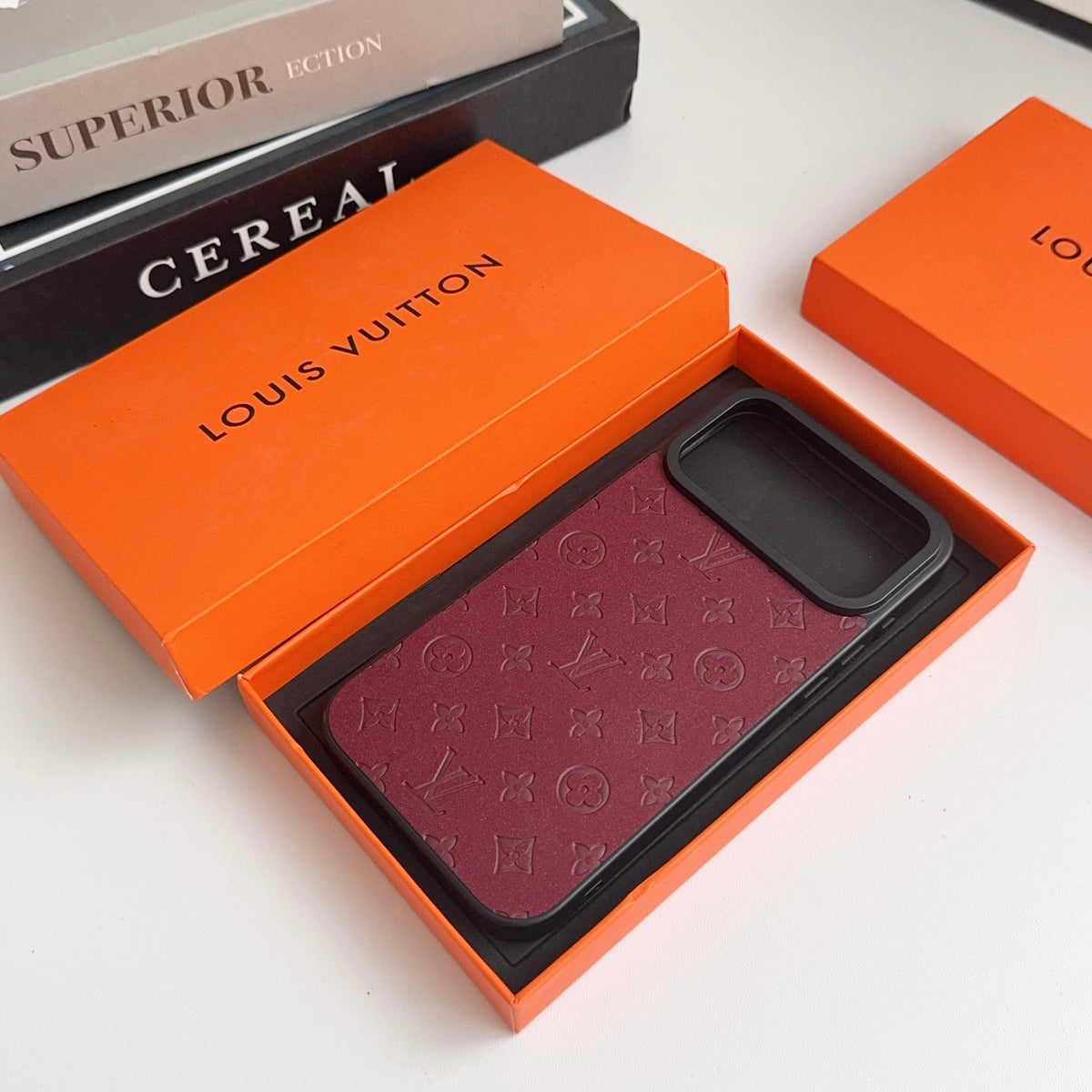 Louis Vuitton-inspired embossed monogram case for iPhone 17 Pro Max