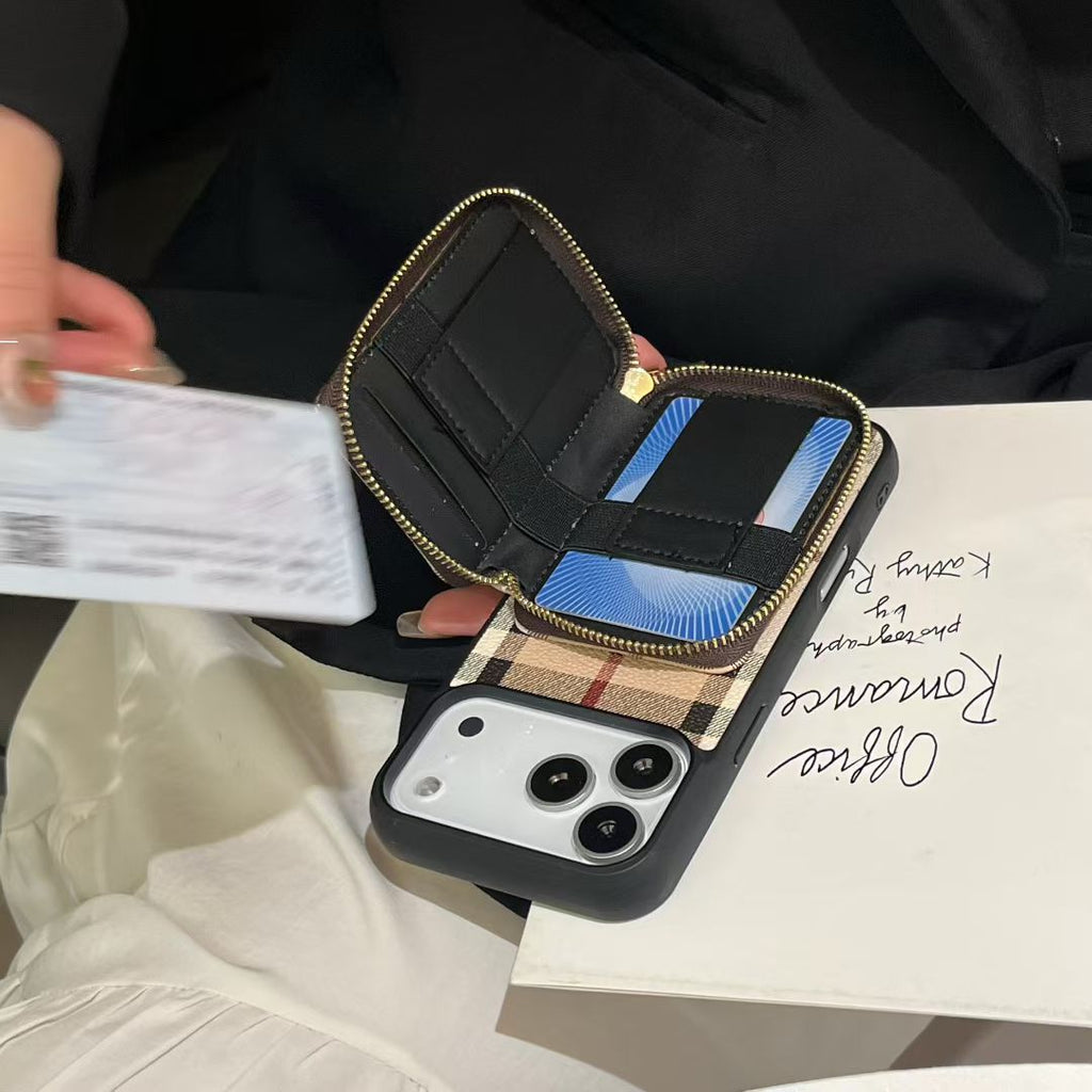 Louis Vuitton-inspired monogram iPhone 17 case with wallet holder