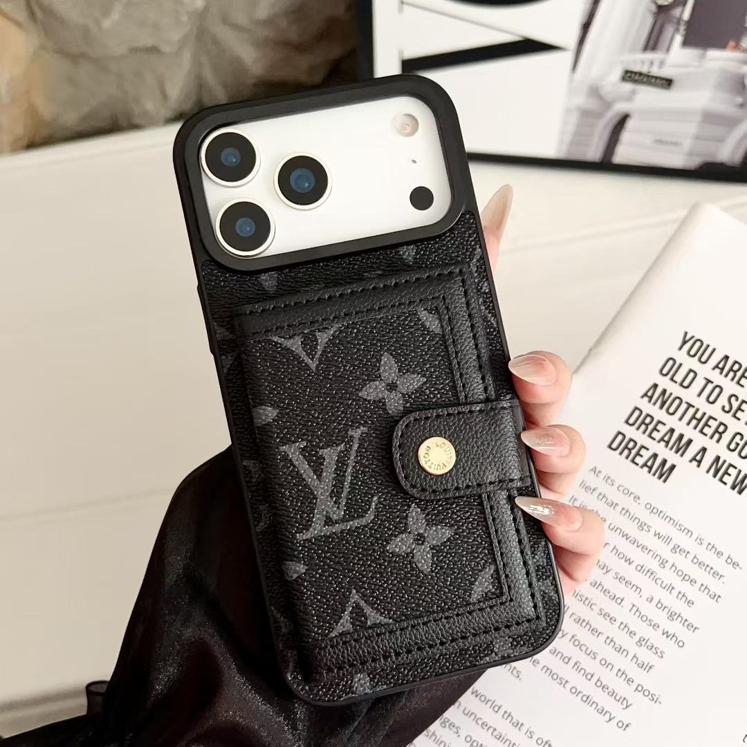 Louis Vuitton-inspired monogram iPhone 17 case with wallet card holder