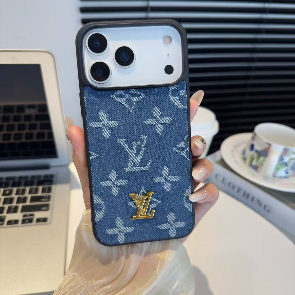 Louis Vuitton-inspired monogram iPhone 17 case with contrast camera surround