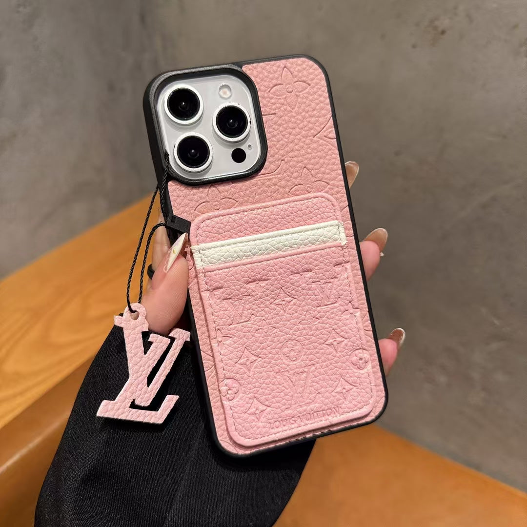 Louis Vuitton-inspired iPhone 15 Pro case with contrast card pocket