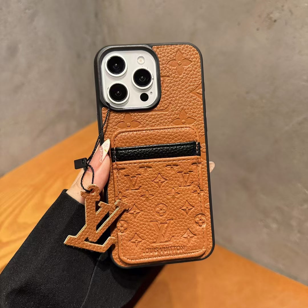 Louis Vuitton-inspired iPhone 15 Pro case with contrast card pocket
