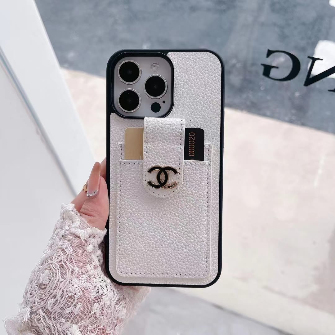 Chanel-inspired phone wallet case with contrast card pocket