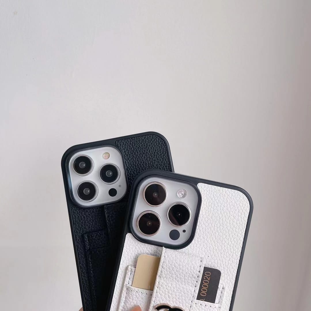 Chanel-inspired phone wallet case with contrast card pocket